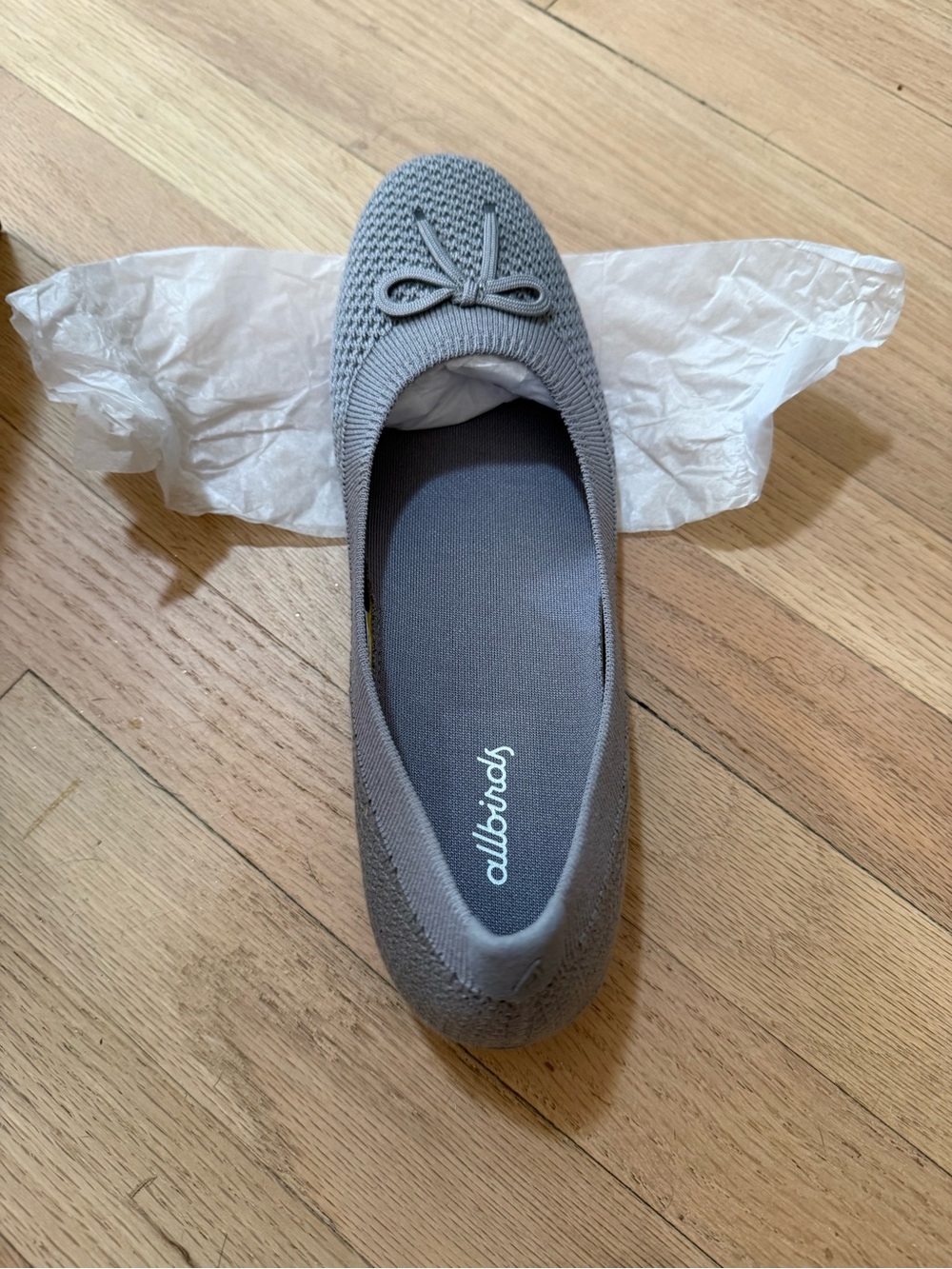 allbirds Women's Light Gray Knit Ballet Flat with Bow